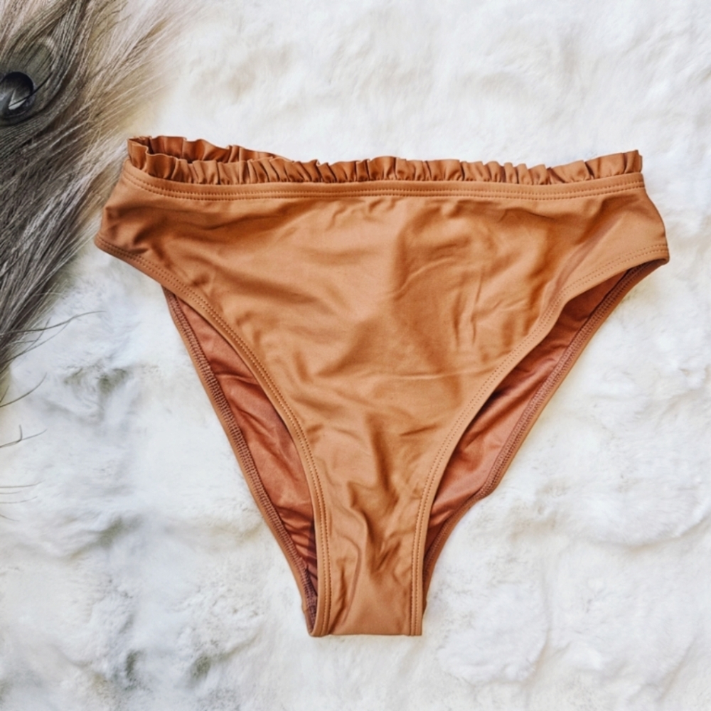 🕊️Cupshe High Waist Ruffled Rust Bikini Bottom size Medium
